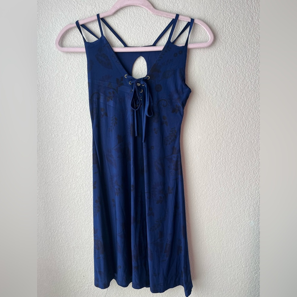 Blue Sleeveless Dress with Lace-Up Detail size M